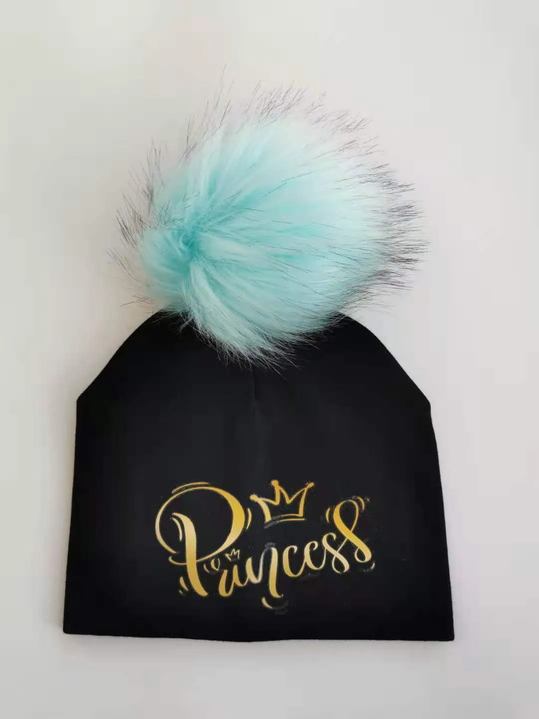 Golden Princess Prince Letter Design Pompom Cute Beanie Hats For Kids