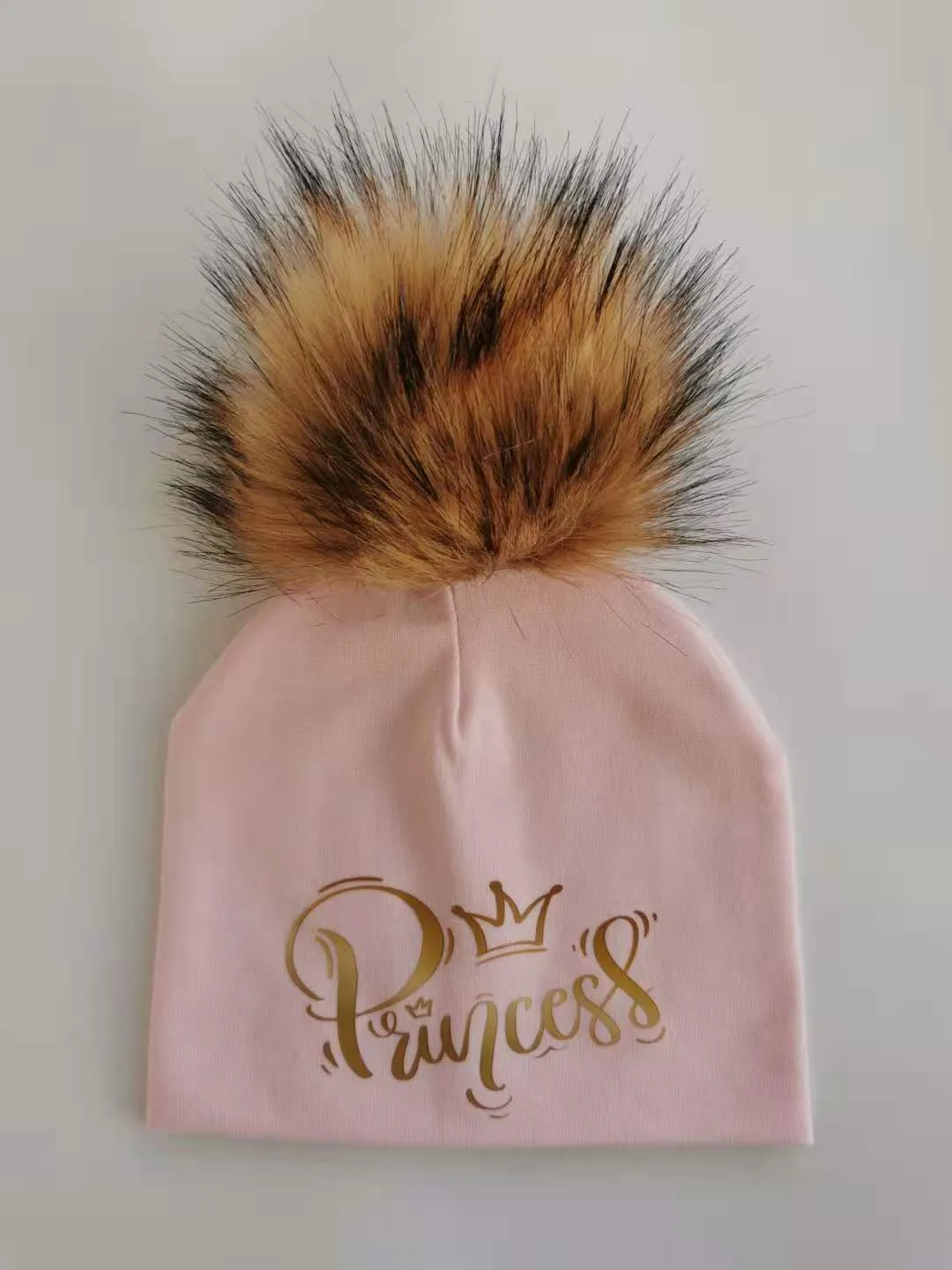 Golden Princess Prince Letter Design Pompom Cute Beanie Hats For Kids