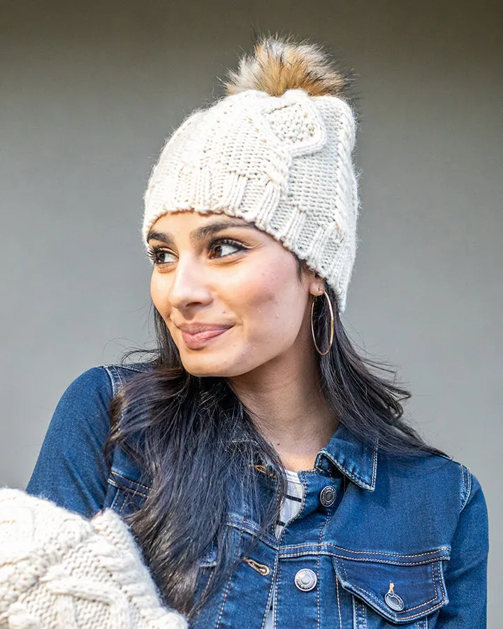 Grace & Lace Cream Cable Knit Beanie