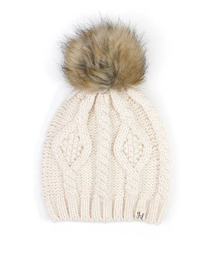 Grace & Lace Cream Cable Knit Beanie