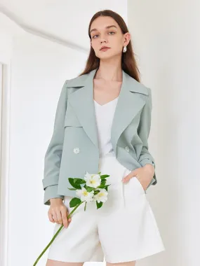 Grey Green Crop Trench Coat