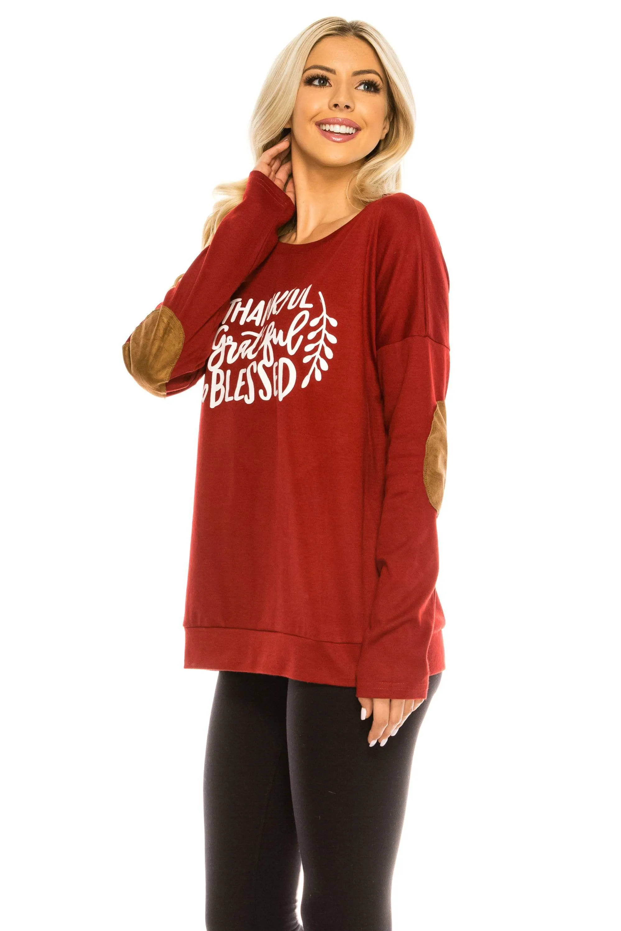 Haute Edition Women's Thanksgiving Tunic Elbow Patch Graphic Tees