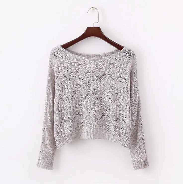 Hollow Out Knitted Long Sleeve Sweatshirt