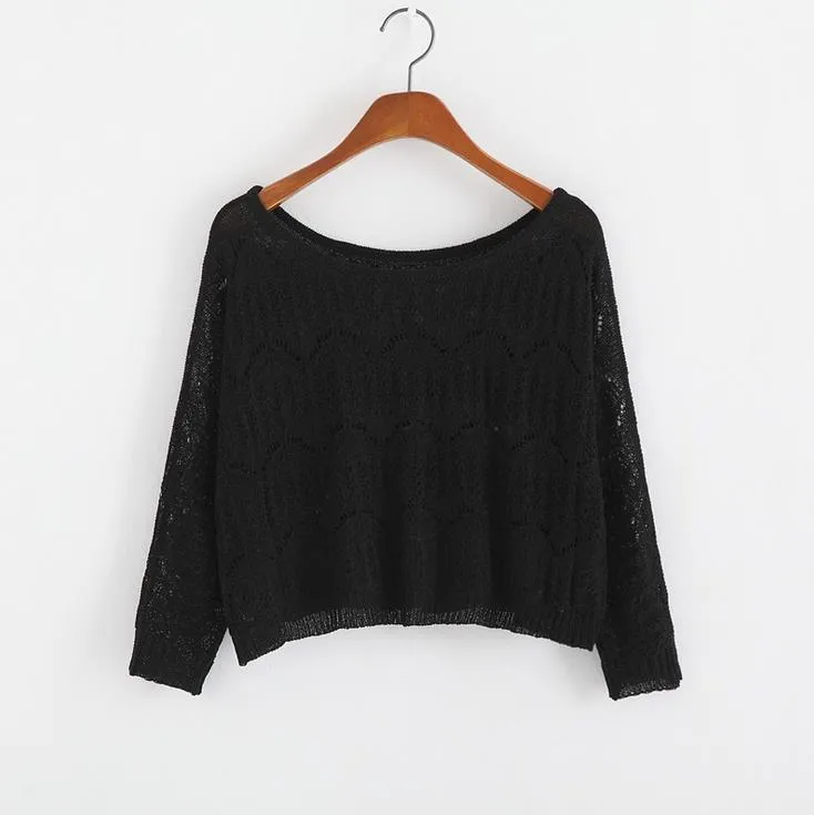 Hollow Out Knitted Long Sleeve Sweatshirt