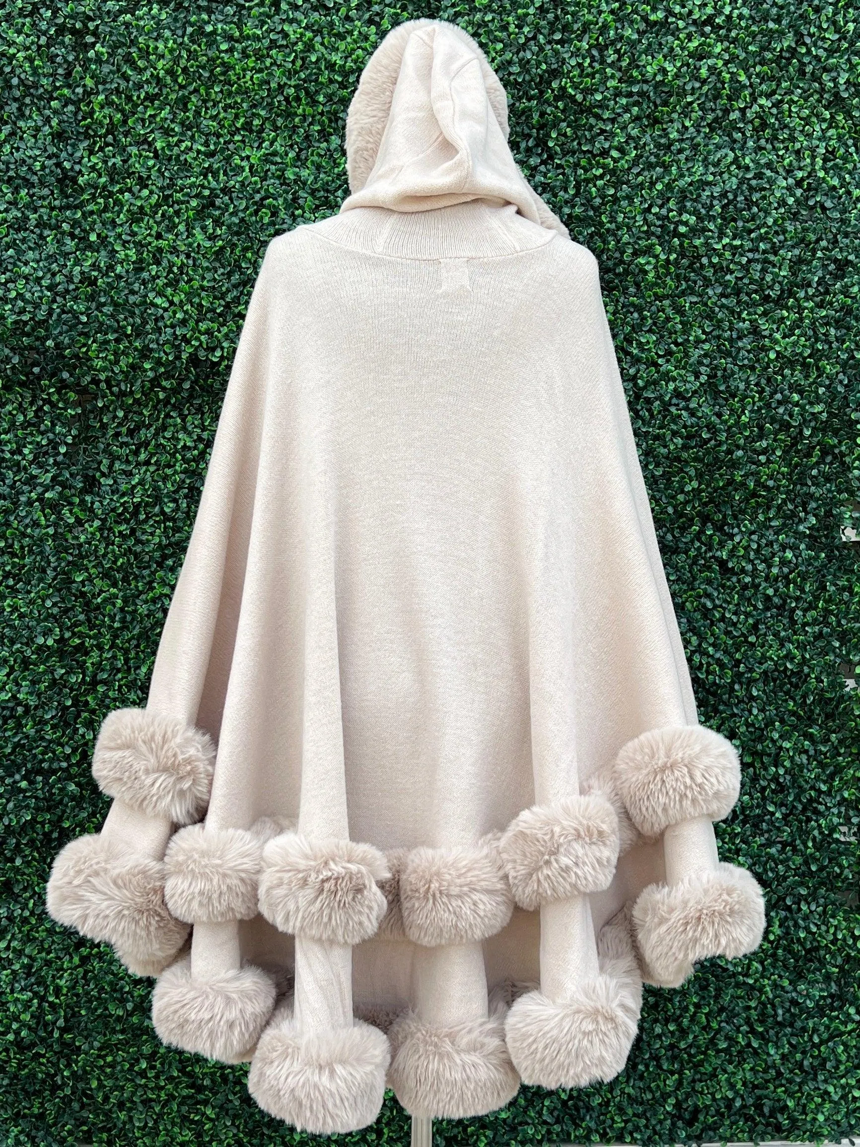 Hooded Double Faux Fur Cape