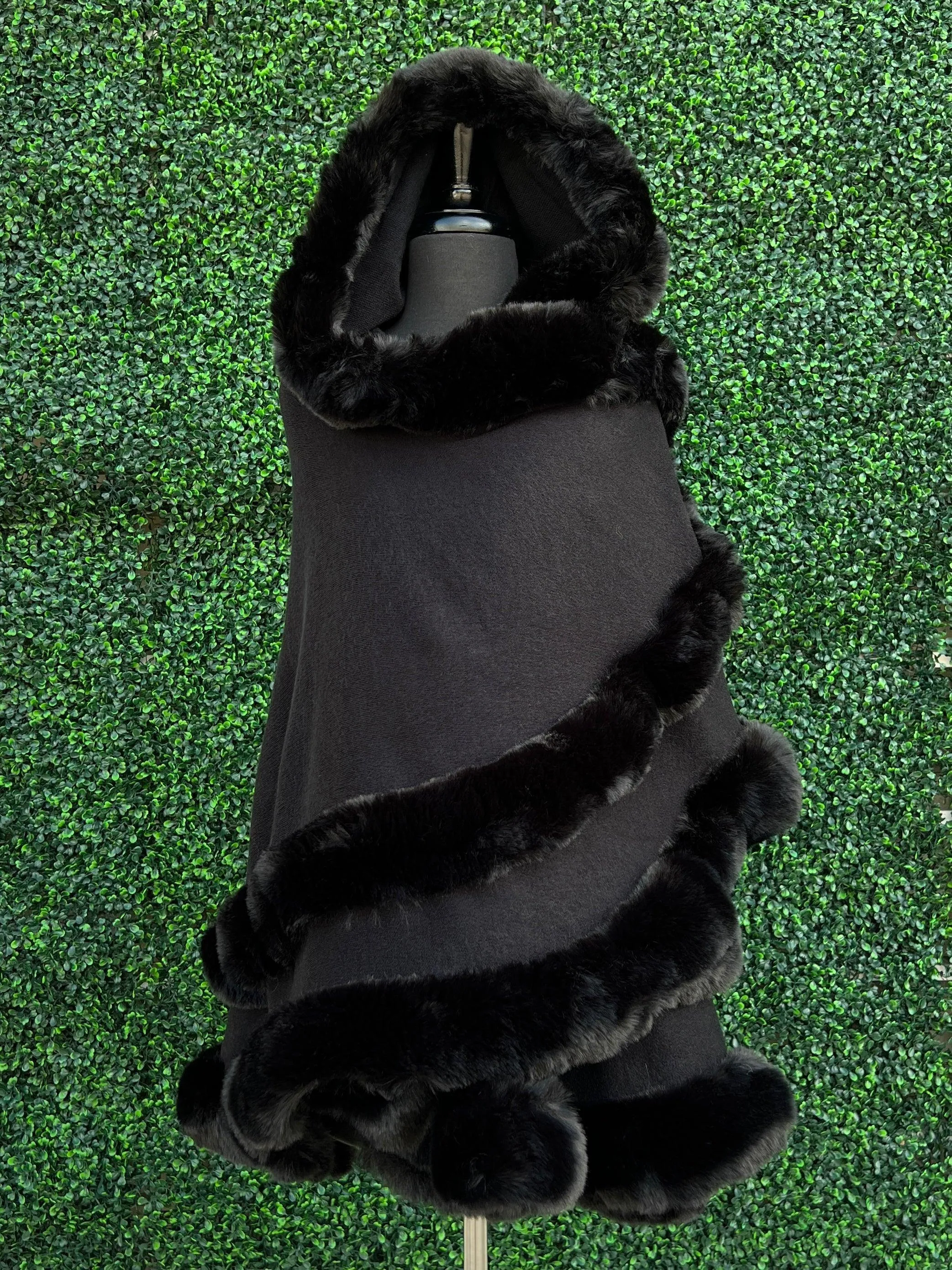 Hooded Double Faux Fur Cape