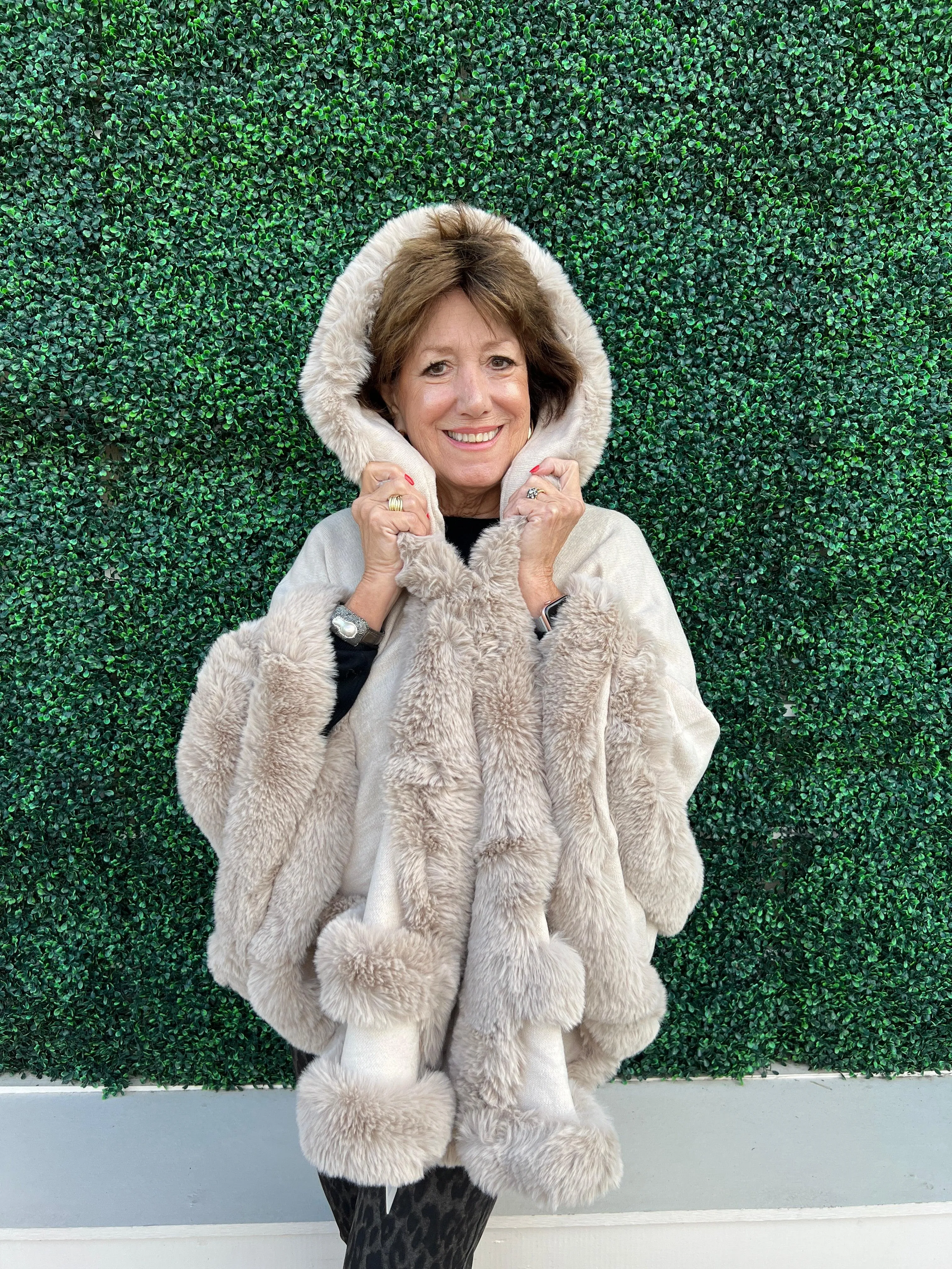 Hooded Double Faux Fur Cape