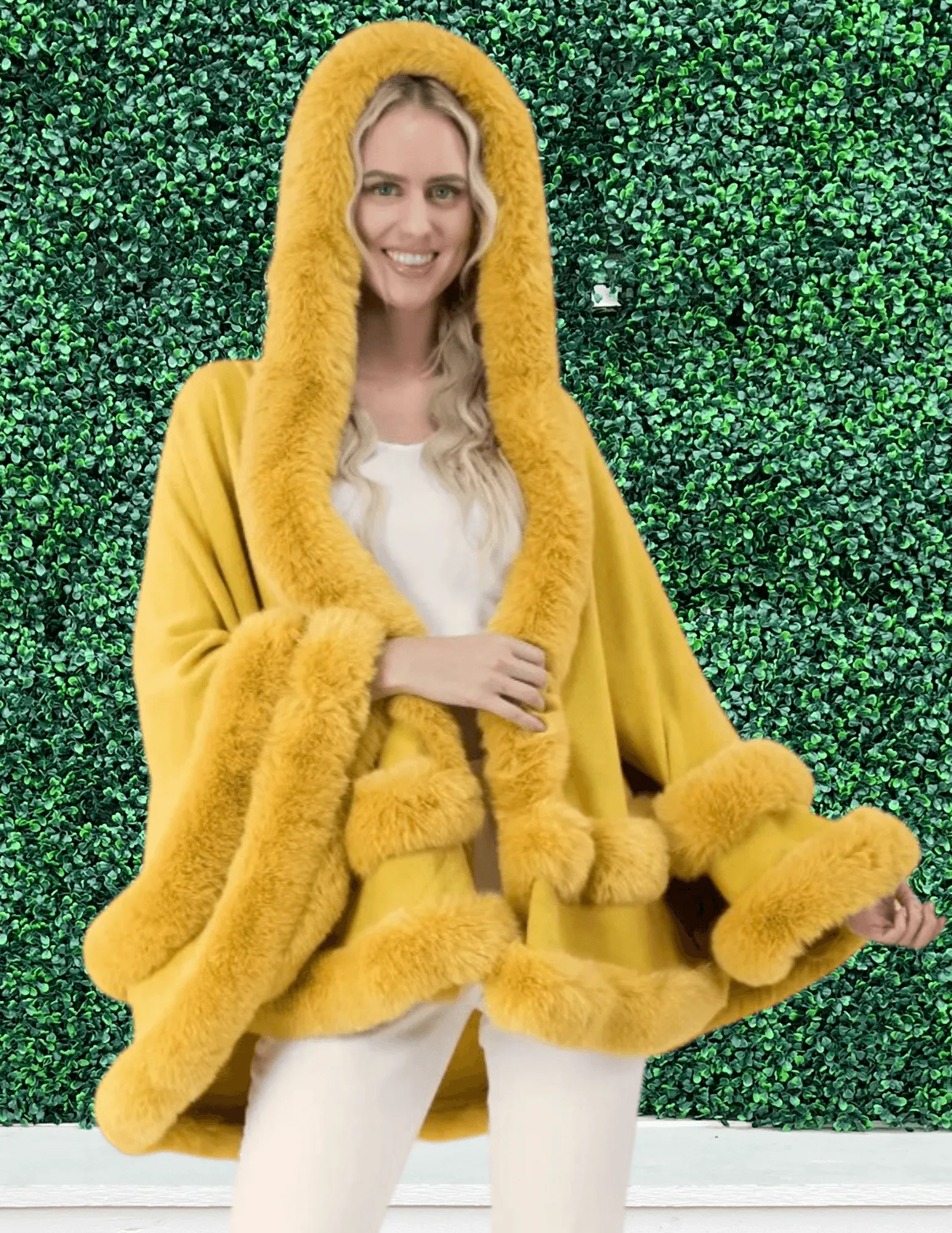 Hooded Double Faux Fur Cape