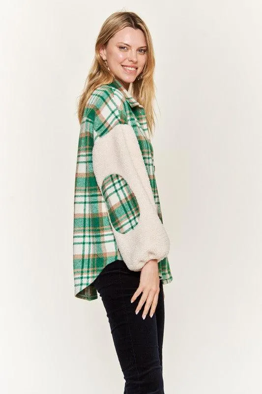 Jade by Jane Plaid Teddy Sleeve Shacket