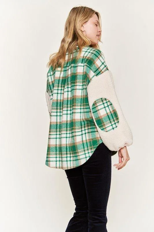 Jade by Jane Plaid Teddy Sleeve Shacket