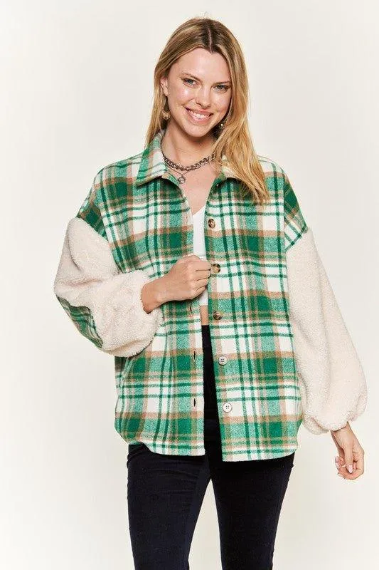 Jade by Jane Plaid Teddy Sleeve Shacket