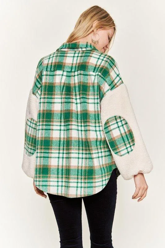 Jade by Jane Plaid Teddy Sleeve Shacket