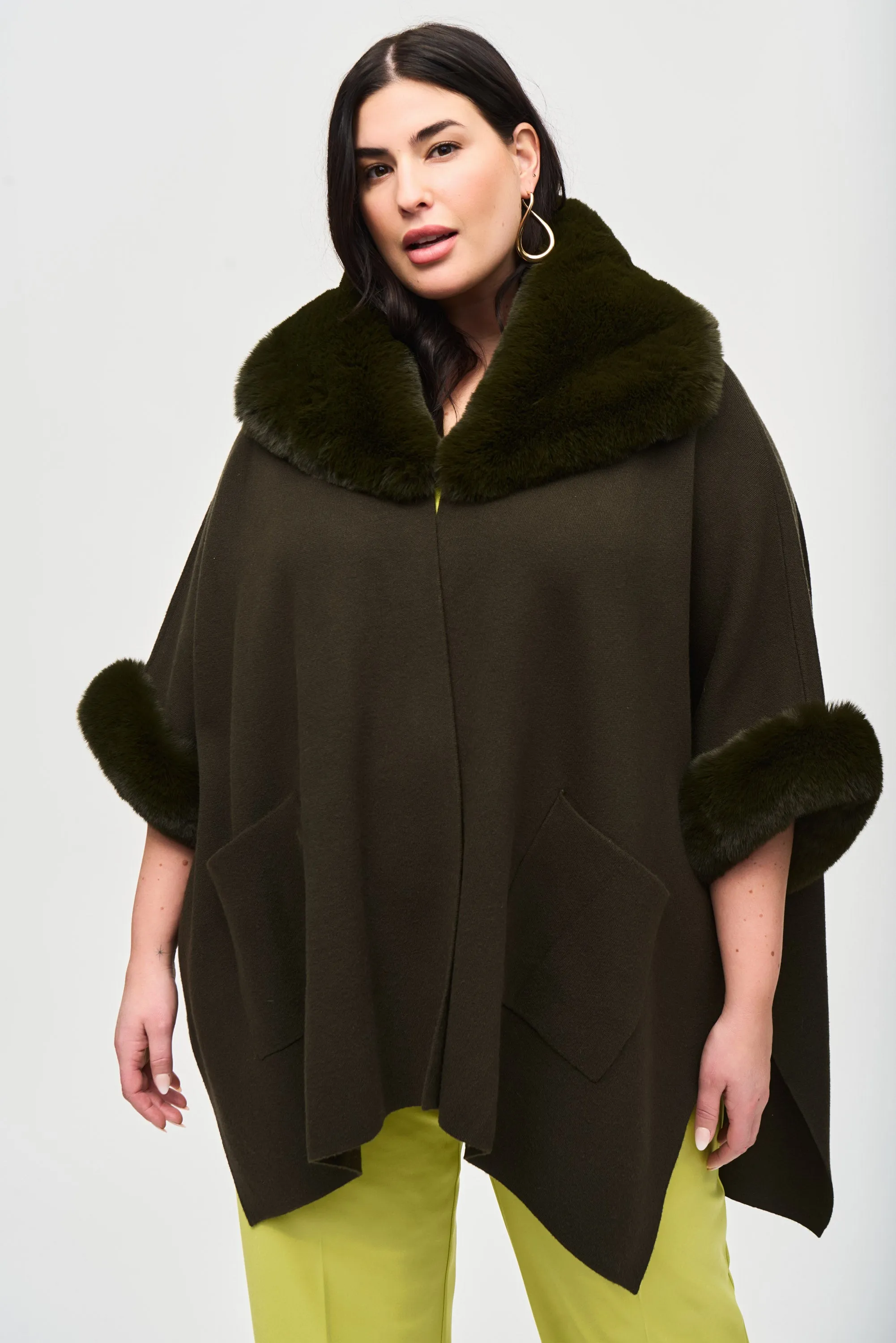 Joseph Ribkoff Brushed Jacquard and Faux Fur Cape