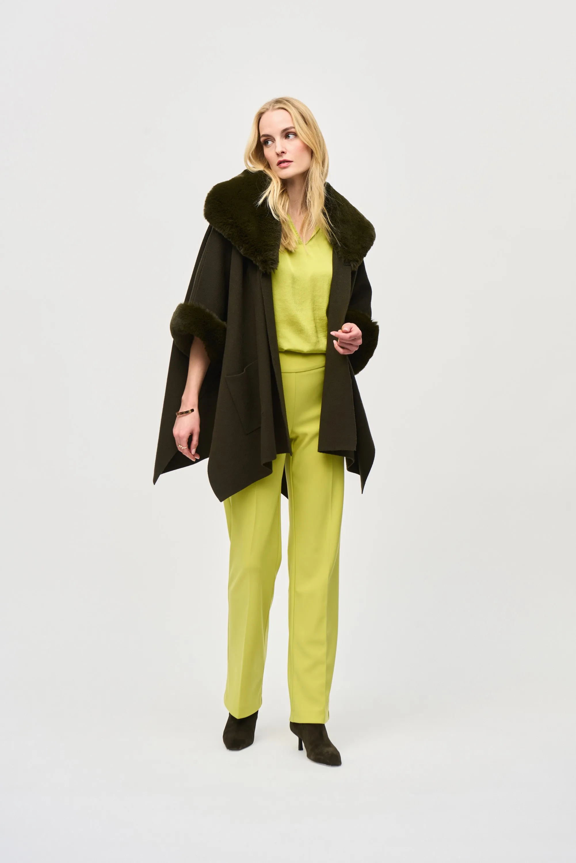 Joseph Ribkoff Brushed Jacquard and Faux Fur Cape