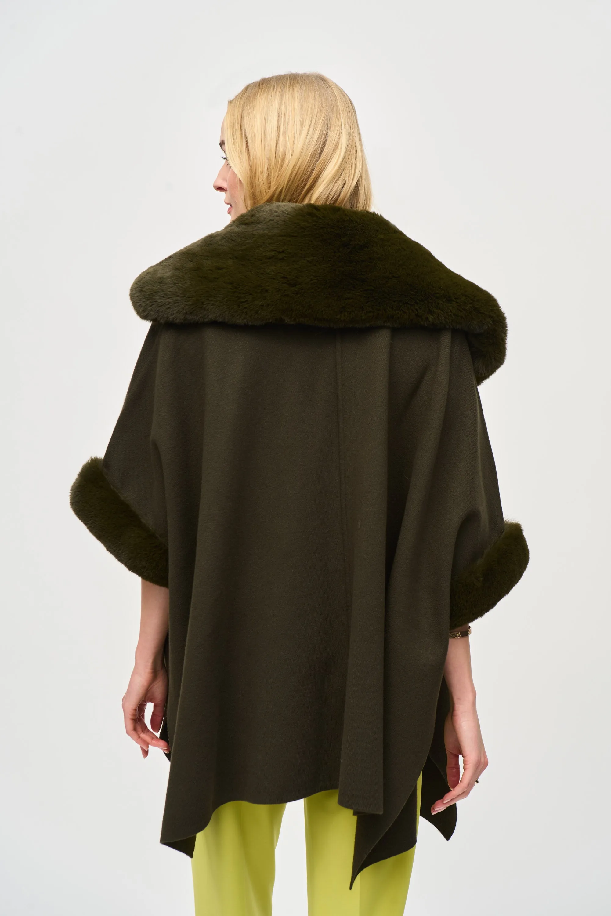 Joseph Ribkoff Brushed Jacquard and Faux Fur Cape