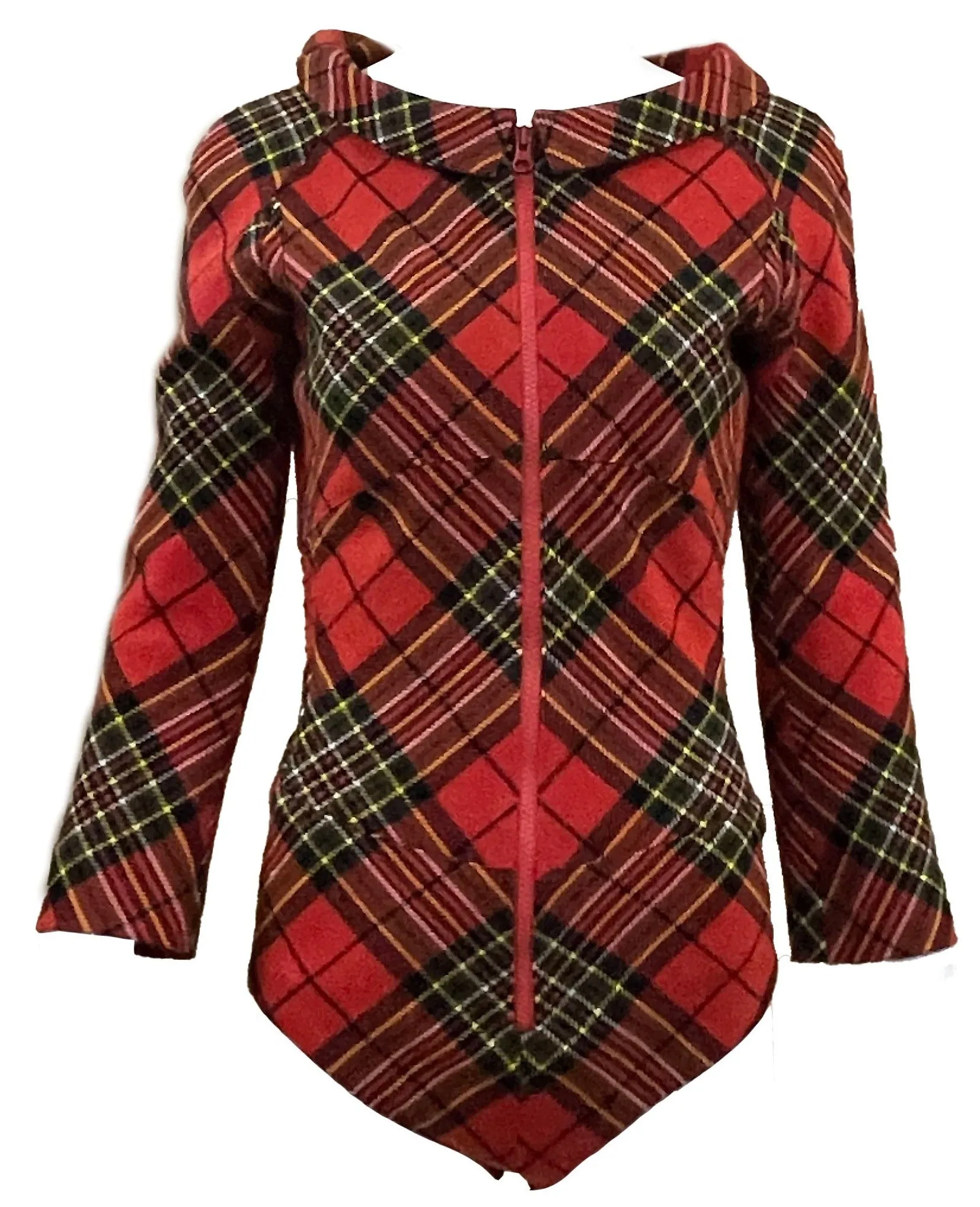 Junya Watanabe for Comme Des Garcons Red Plaid Wool Bodysuit