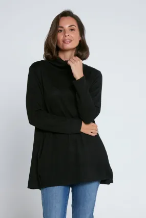 Lina Cowl Knit Tunic - Black