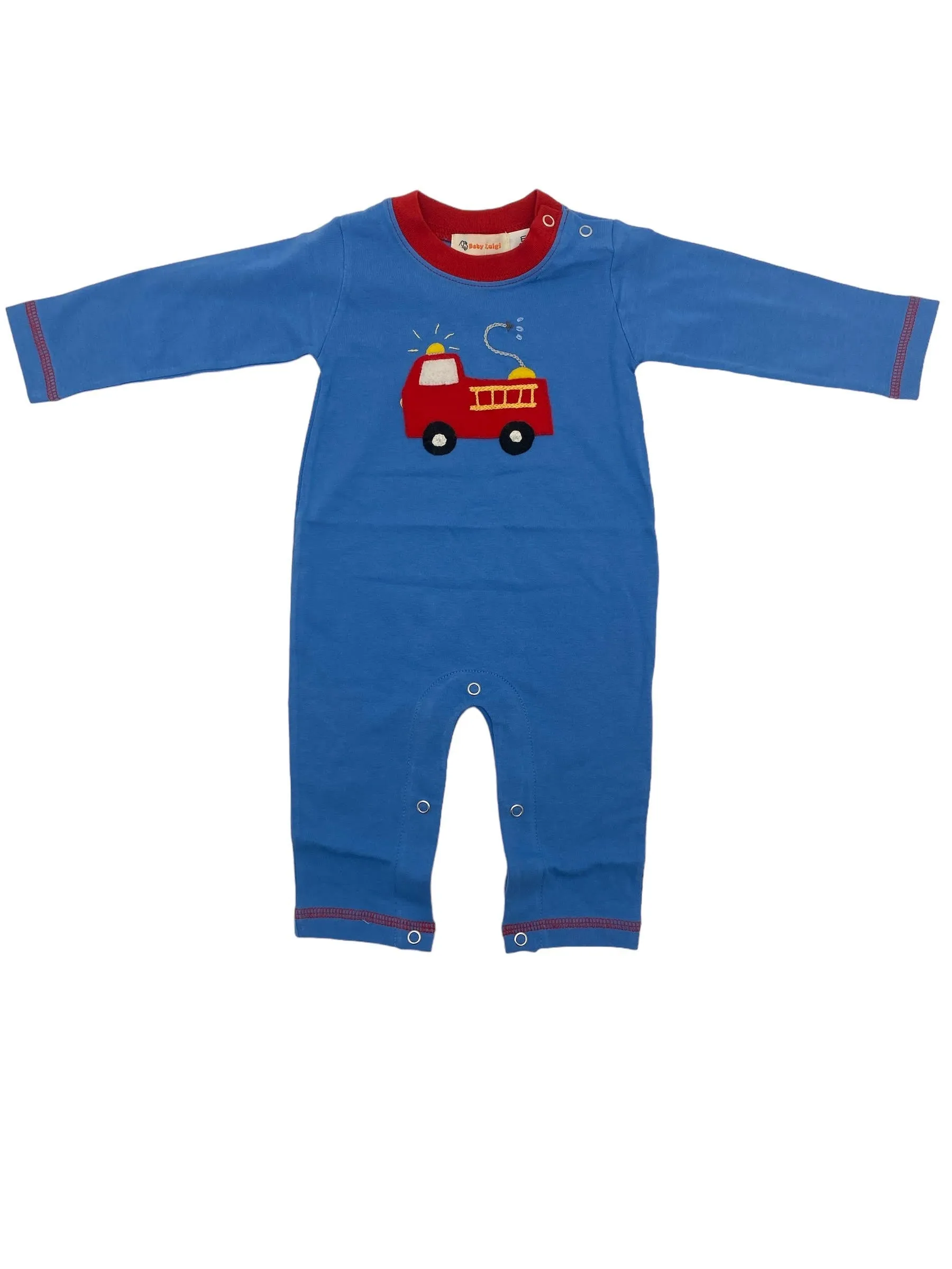 Luigi L/S Jersey Romper Fire Truck W/Hose Med Chambray/Deep Red OE072-12842 5108