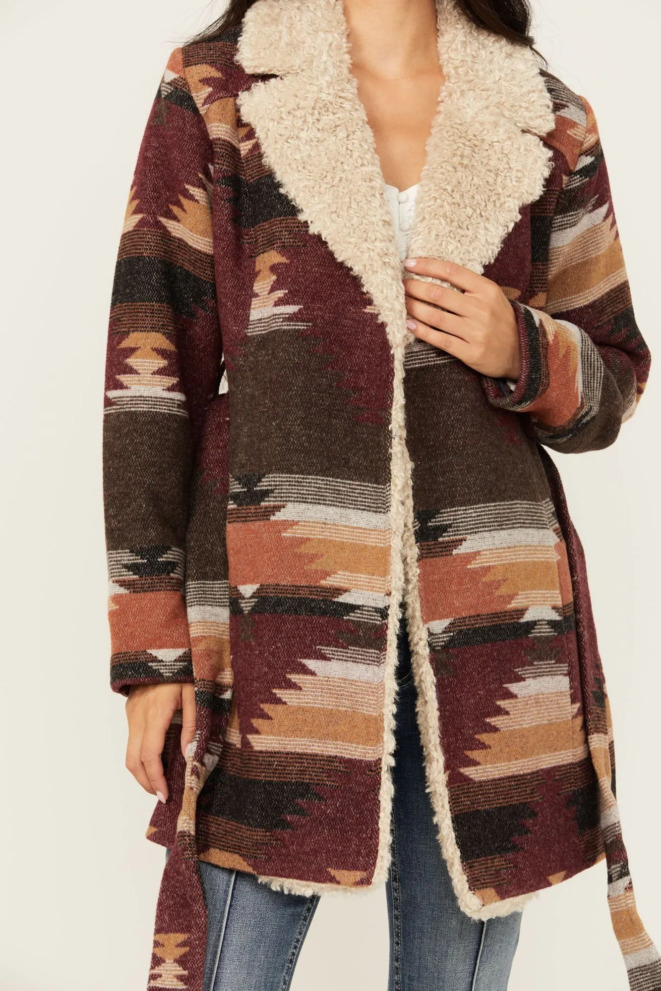 Lynn Southwestern Print Faux Fur Collar Shacket