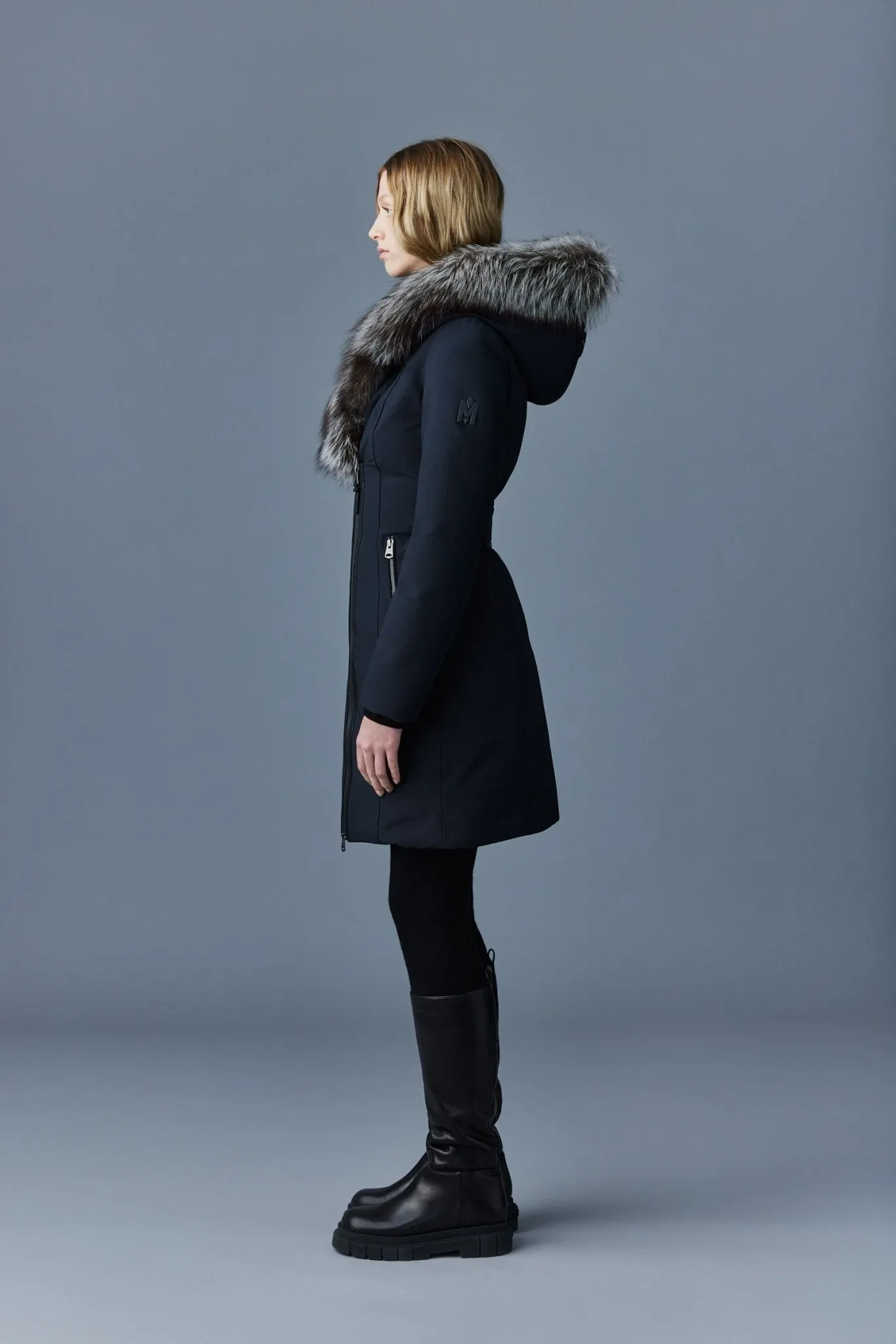 MACKAGE TRISH-X - Powder Touch Down Coat With Silver Fox Fur Signature Mackage Collar