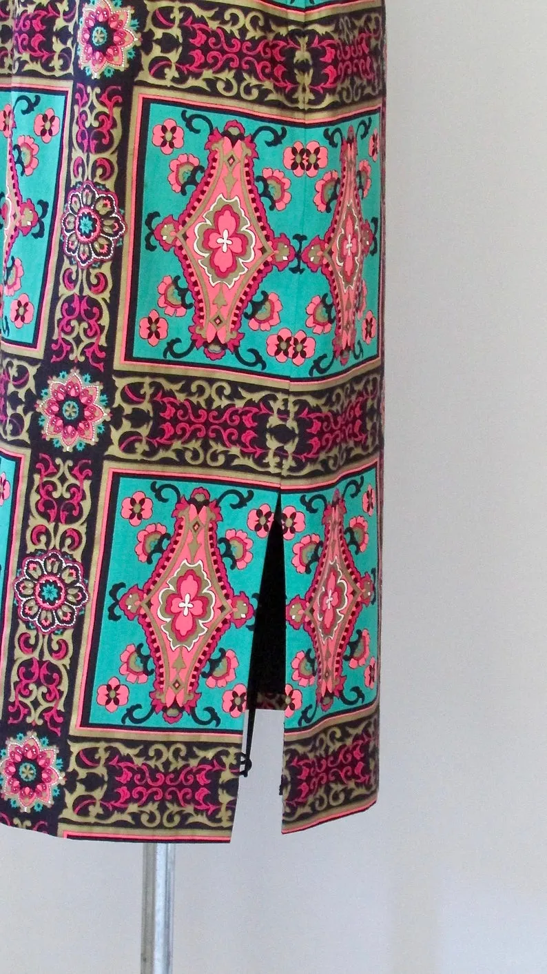 MARRAKESH EXPRESS 1960s Moroccan Style Floral Print Midi Skirt, Sz Small