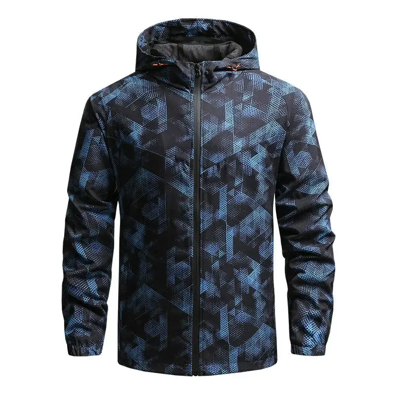 Men’s hooded trench coat full print sports casual thin jacket