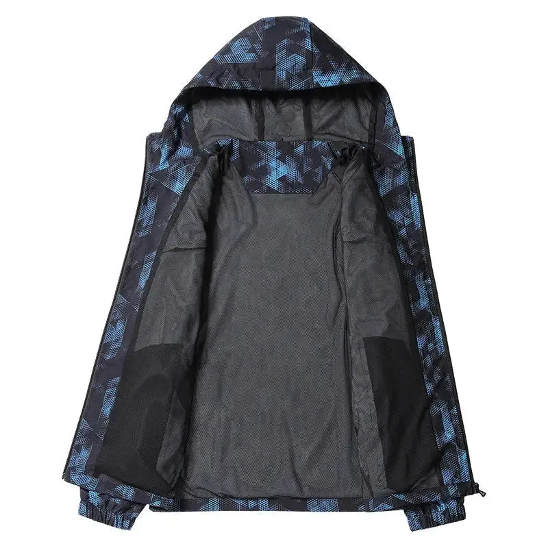 Men’s hooded trench coat full print sports casual thin jacket