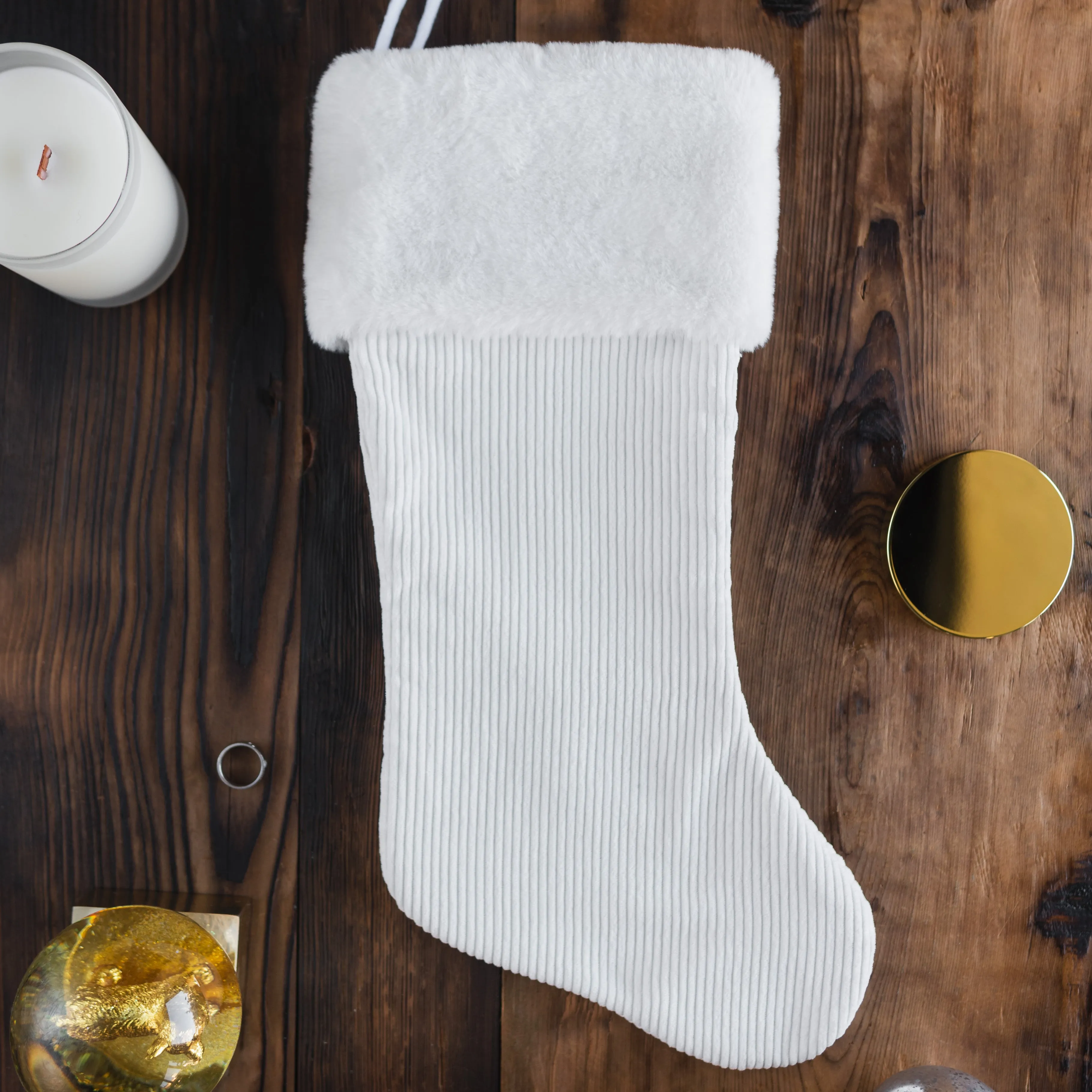 Neutral White Corduroy Christmas Stocking