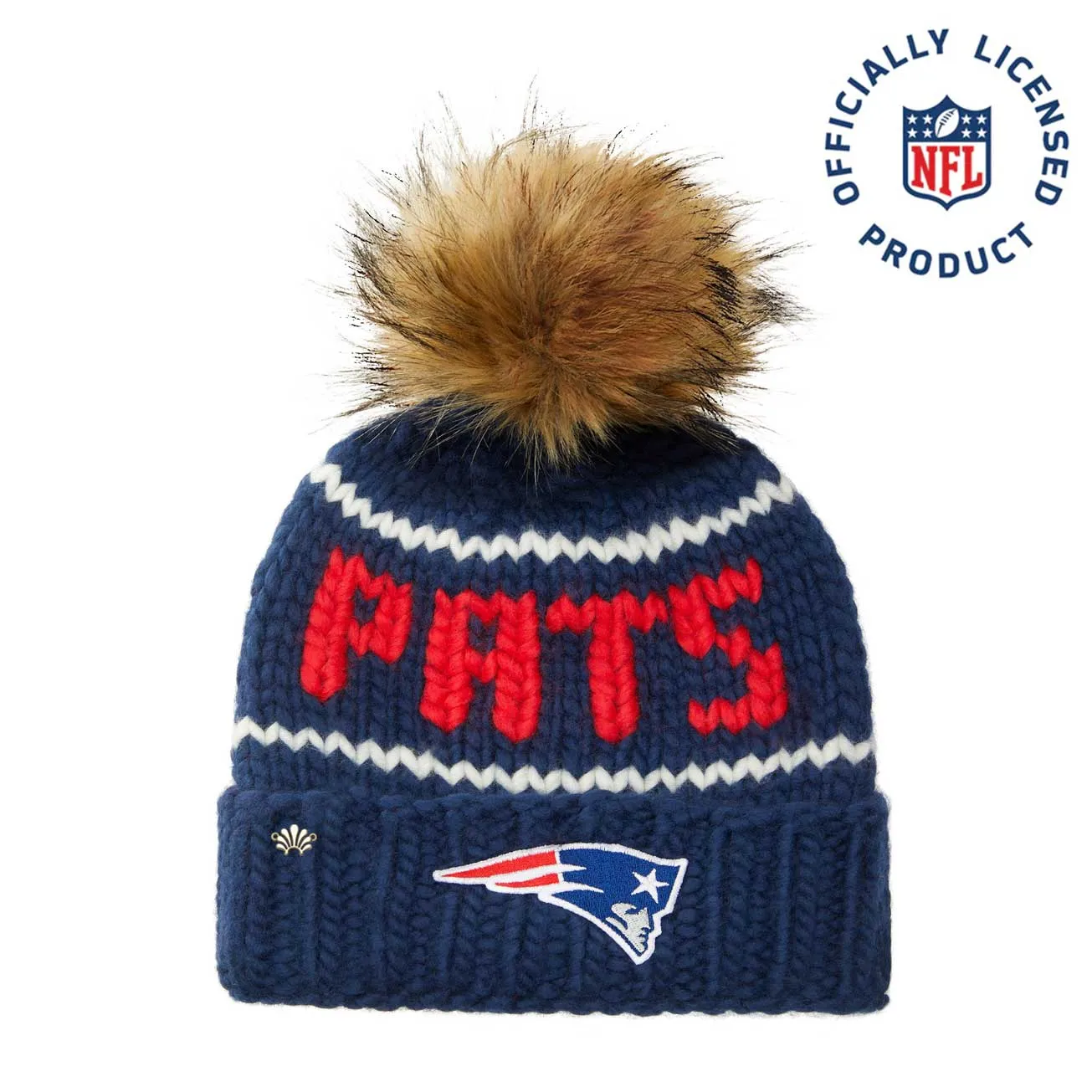 NEW ENGLAND PATRIOTS LELE SADOUGHI X NFL NAVY BEANIE FAUX FUR POM