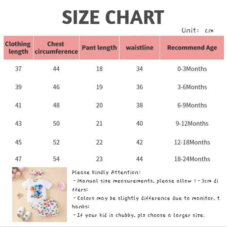 Newborn Baby Girl Clothing Set Short Sleeved Elephant Bodysuit Flower Shorts Summer Casual Outfits for 0-24 Months Toddler 3pcs