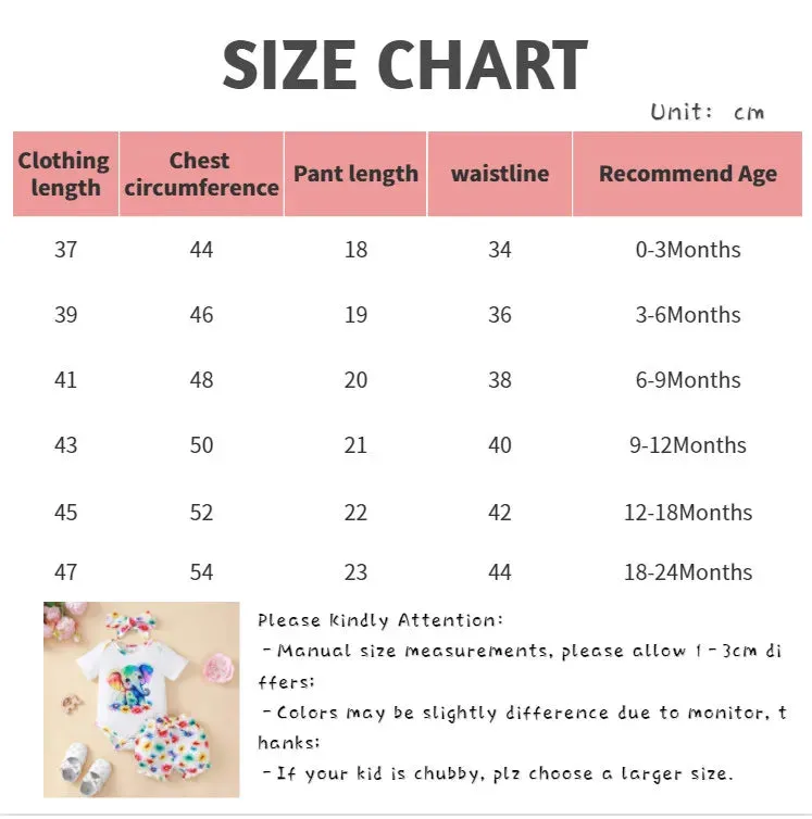 Newborn Baby Girl Clothing Set Short Sleeved Elephant Bodysuit Flower Shorts Summer Casual Outfits for 0-24 Months Toddler 3pcs