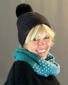 Recycled Black Cable Knit Pom Pom Hat