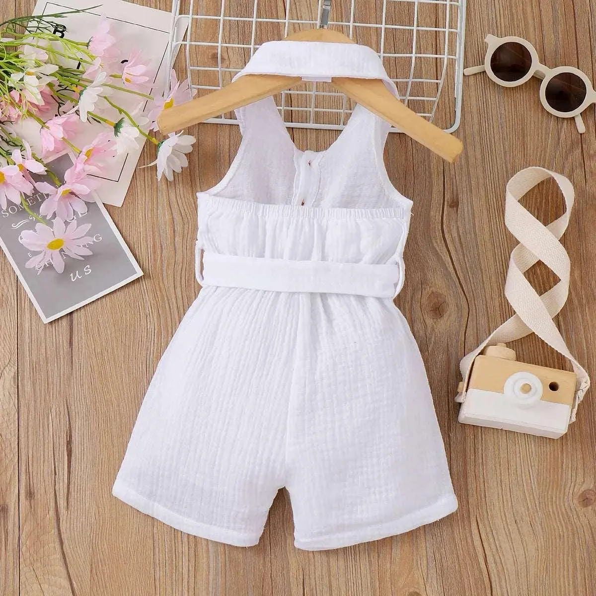 Ribbed Rompers with Belted Lapel Neck - Infant Girl