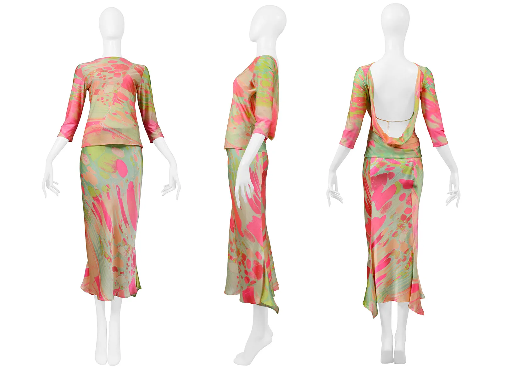 ROBERTO CAVALLI PINK & GREEN ABSTRACT ACID PRINT SET 1999