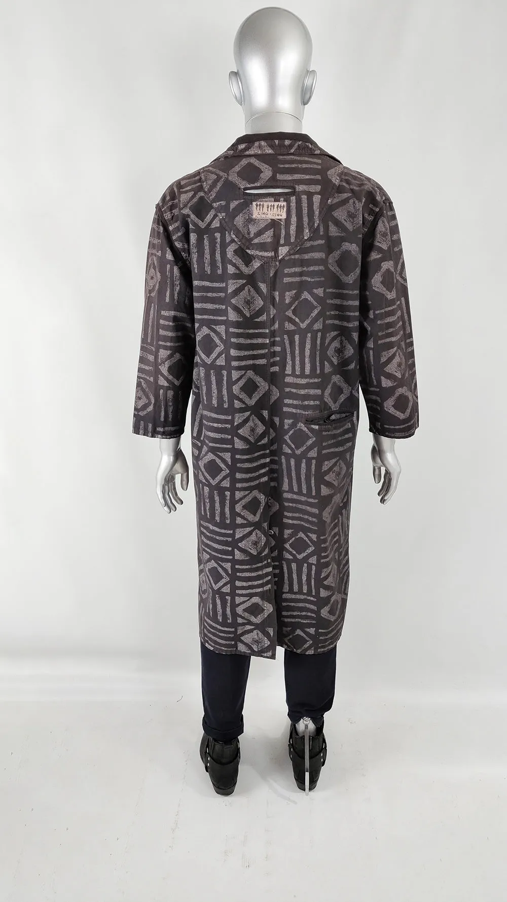 Sing Sing of Ibiza Vintage Mens Tribal Print Maxi Coat, 1980s