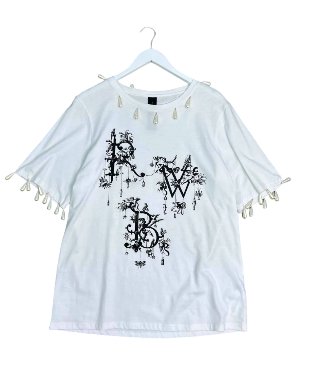 Size L - Romance Was Born White Pearl Drops T-shirt