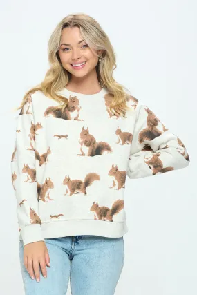 Squirrel Print Crew Neck Sweatshirt