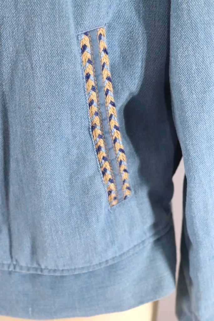 Vintage Denim Jacket with Braided Trim