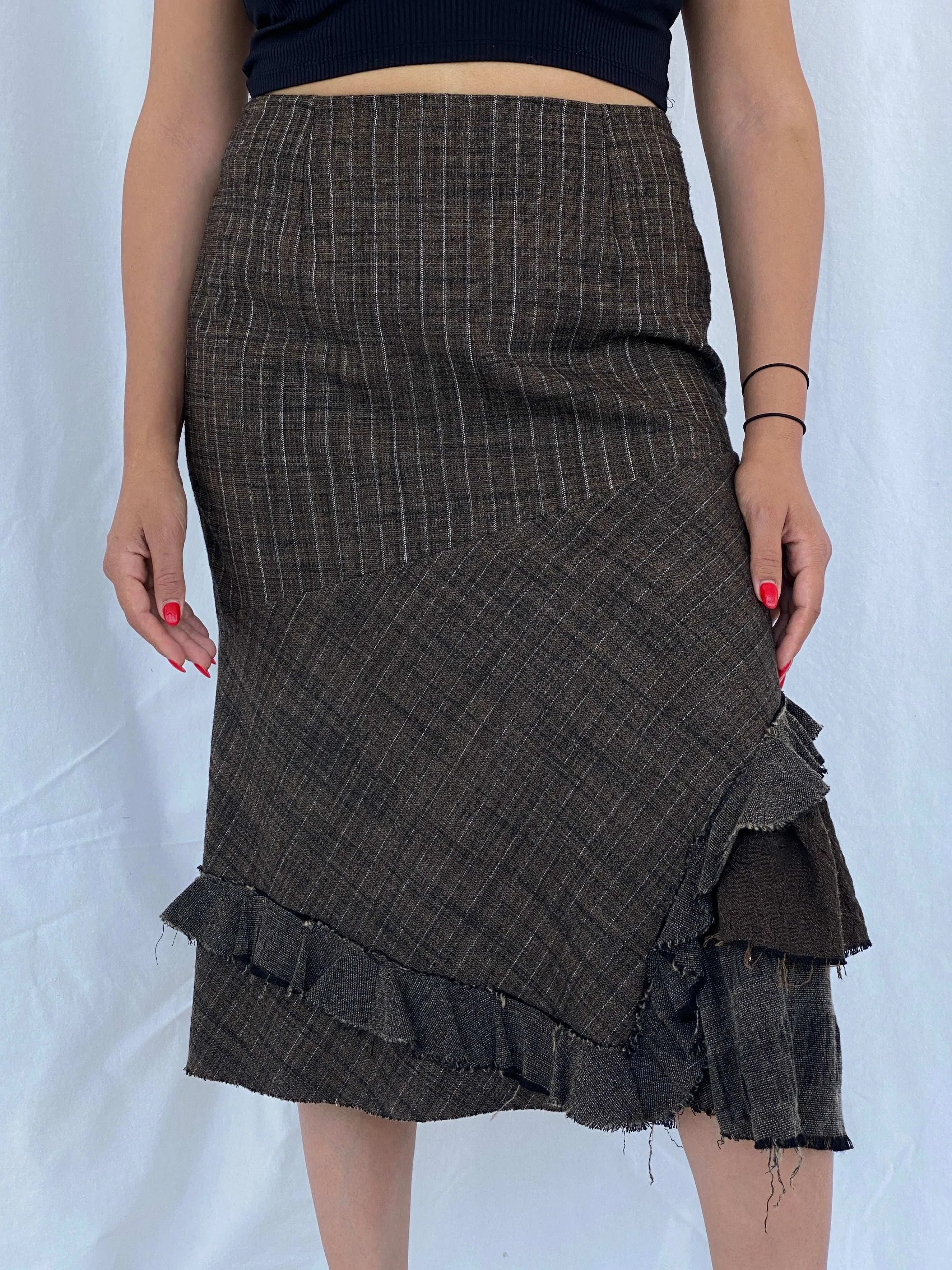 Vintage French Designer Madame Zaza Of Marseille Midi Brown Skirt Size L/XL