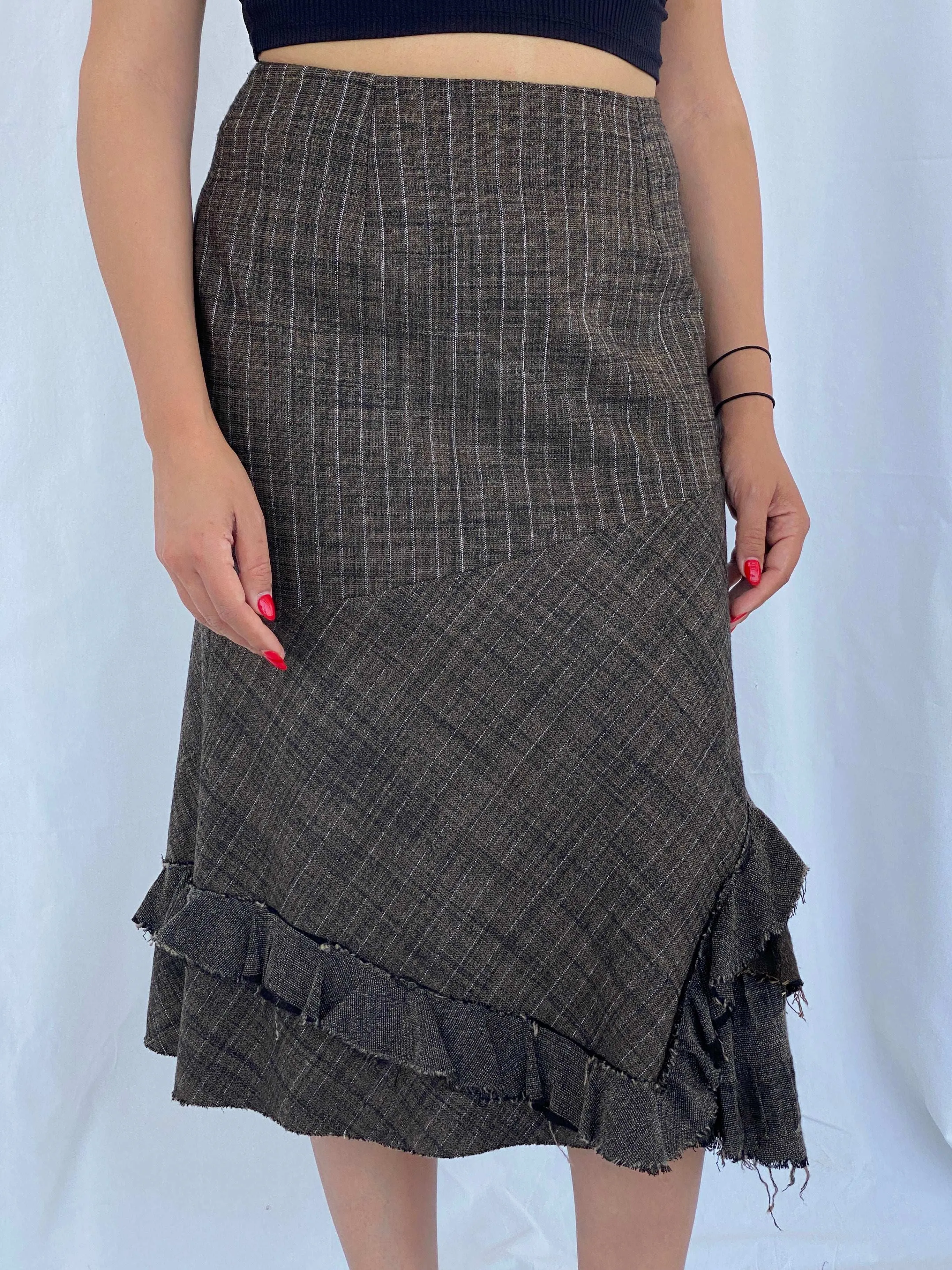 Vintage French Designer Madame Zaza Of Marseille Midi Brown Skirt Size L/XL