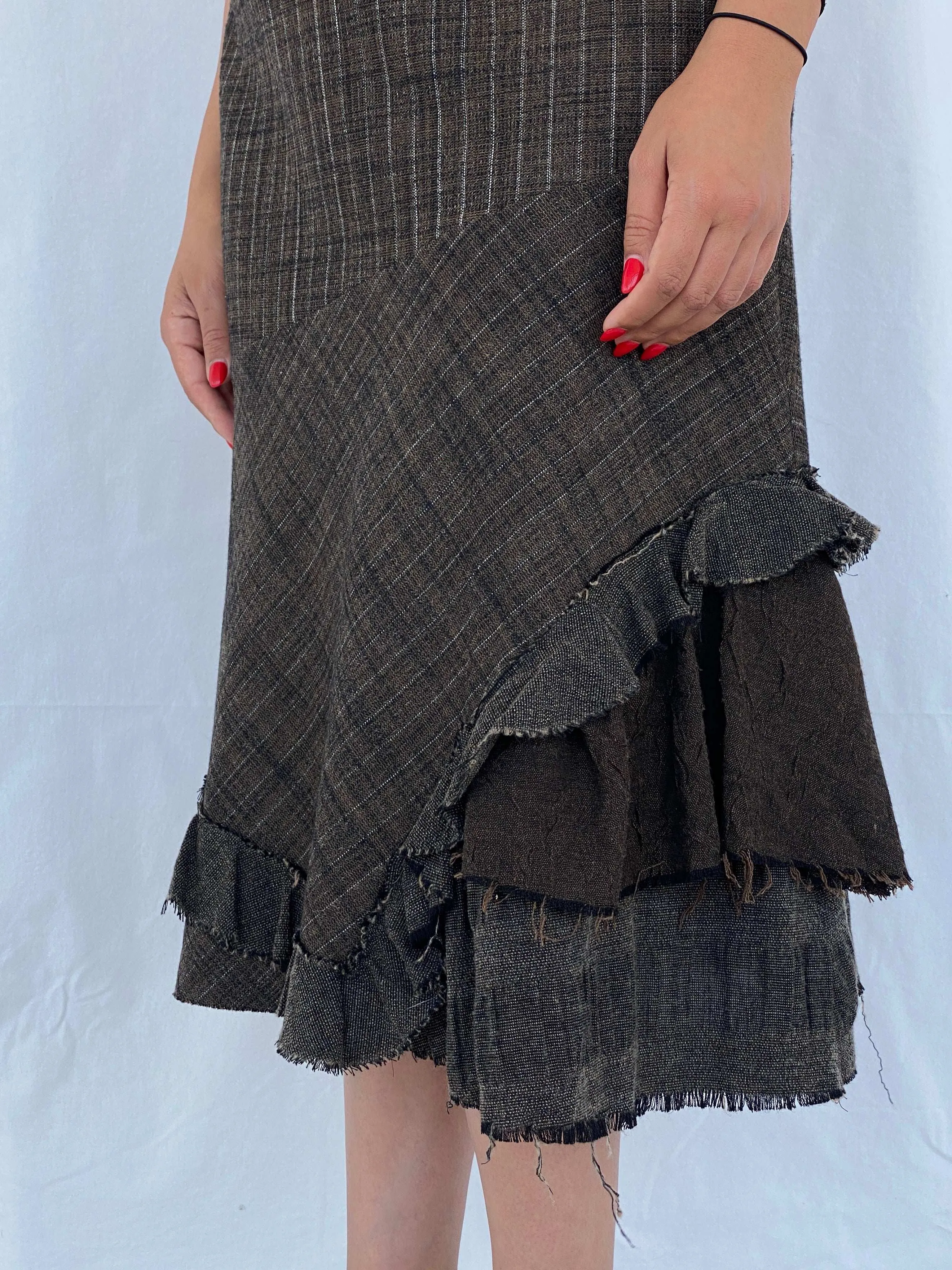 Vintage French Designer Madame Zaza Of Marseille Midi Brown Skirt Size L/XL