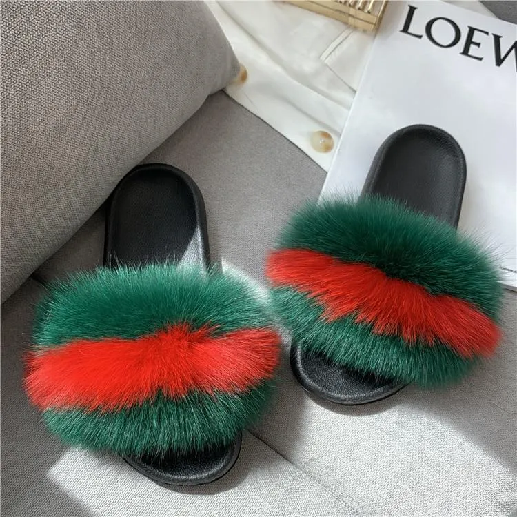 Women Indoor/Outdoor Faux Fur Fluffy Comfortable  Flip Flops