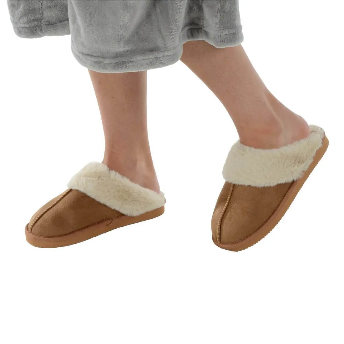 Womens Mule Slippers Luxury Microsuede Faux Fur Non-Slip