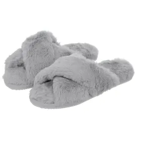 Womens Trixie Mule Slippers Crossover Sliders Soft Faux Fur