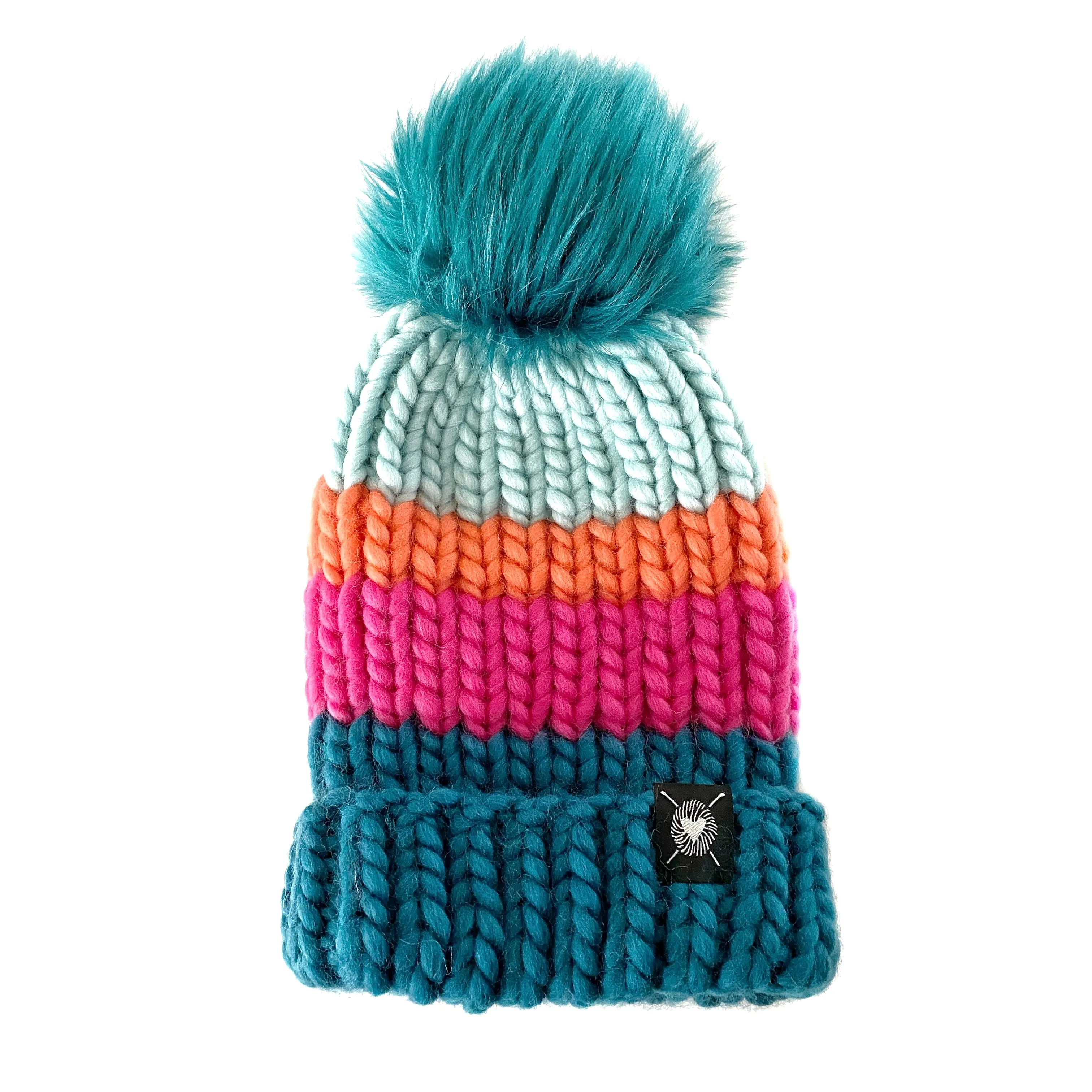 Zero Waste : Merino Folded Brim Faux Fur Pom-Pom Beanie